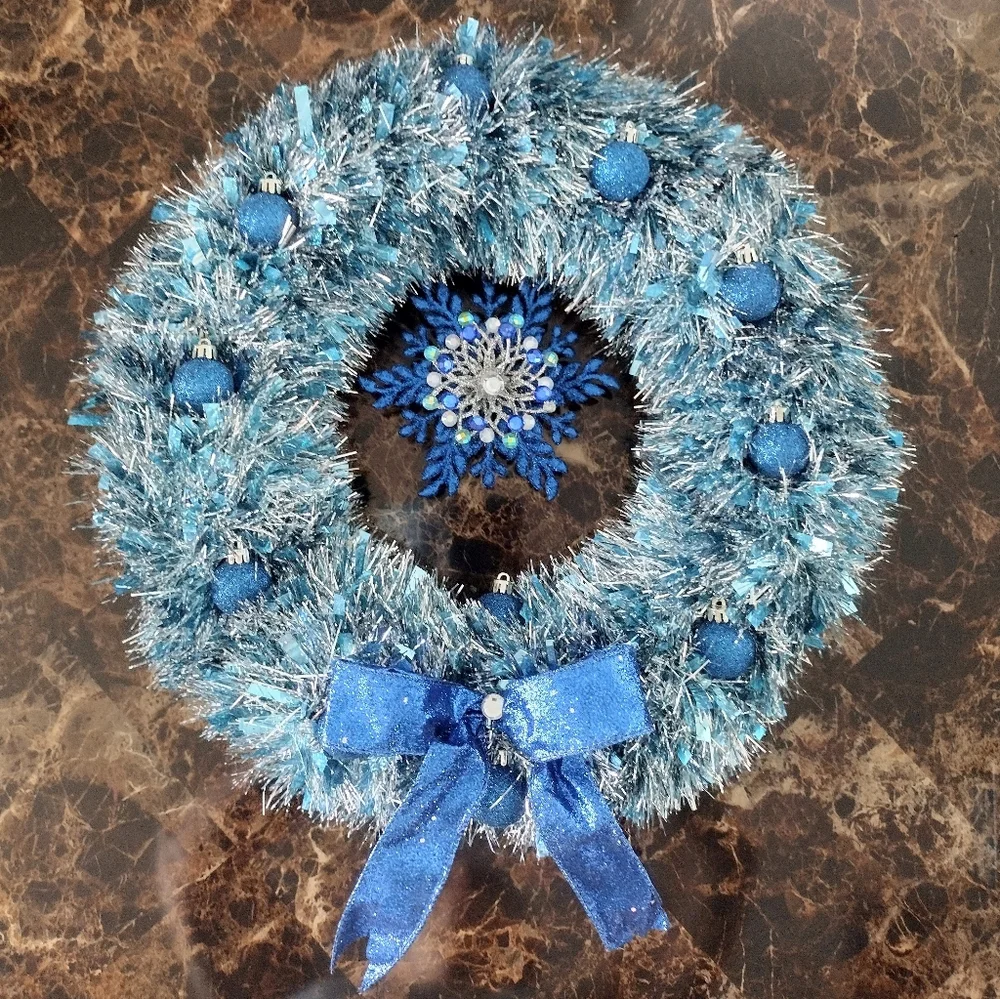 Blue and Silver Holiday Wreath